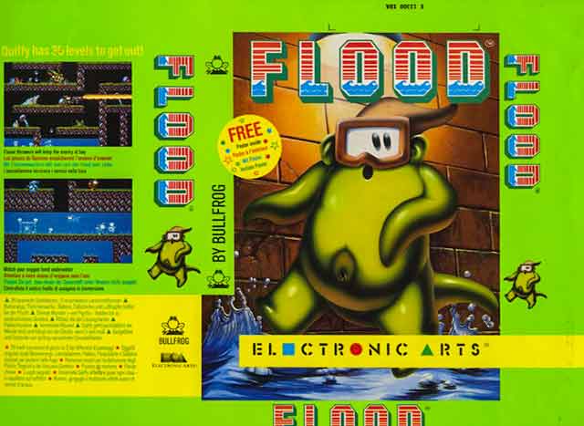The cover inlay for Flood developed by Bullfrog and published by Electronic Arts.